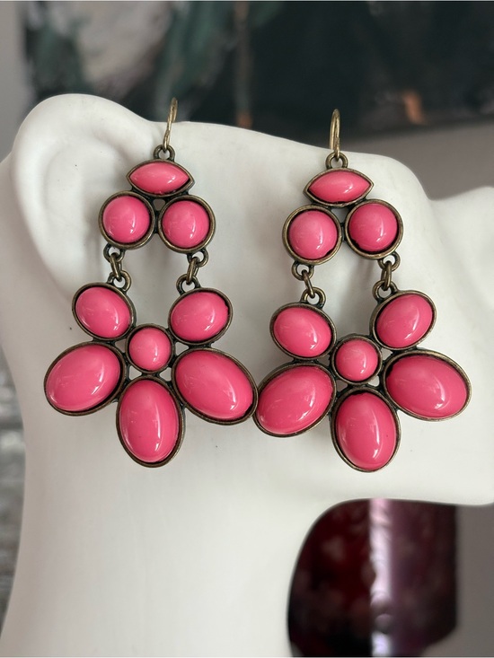 Jewelry - Y2K Hot Pink Statement Dangle Earrings Antique Brass Tone